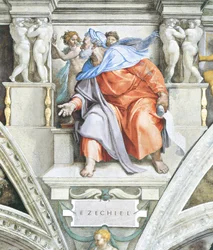 Ezechiel an der Decke der Sixtinischen Kapelle im Vatikan